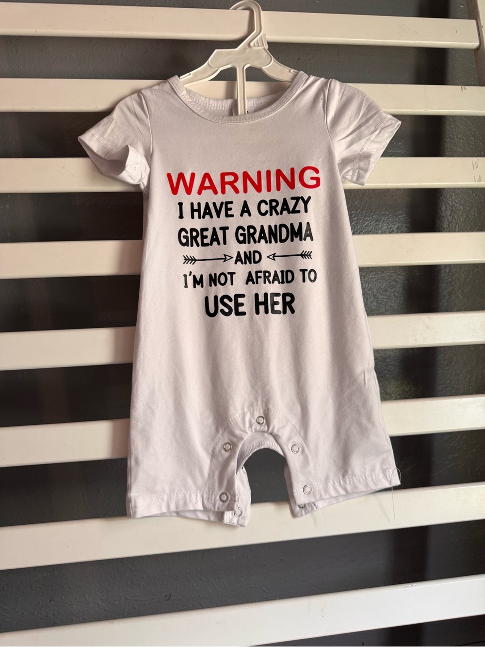 Baby White Short Sleeve One-Piece Bodysuit with 'Warning' Grandma Graphic